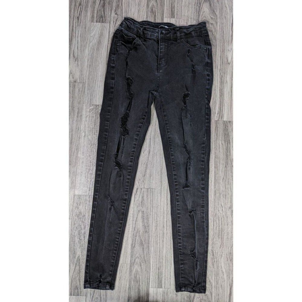 Fashion Nova Juniors Size 3 Pockets Distressed Skinny Black Denim Jeans